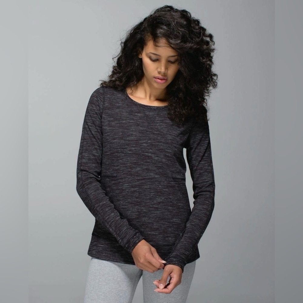 Lululemon Exhalation Pullover‎ II Women's Heather Marled Black Long Sleeve Top 6